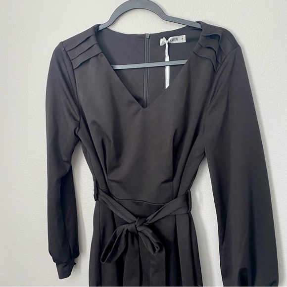 Grace Karin Black Long Sleeve V- Neck Dress Medium - Picture 2 of 9